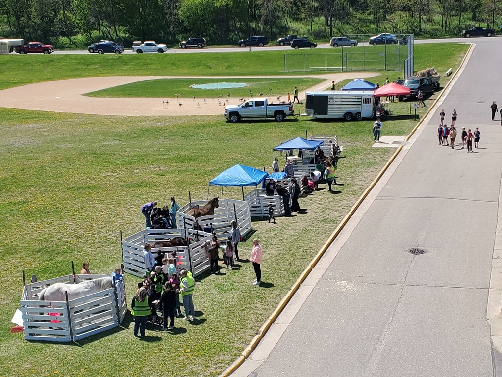 A rooftop view of 6 animal pens at the Ag show, with students and staff walking around.