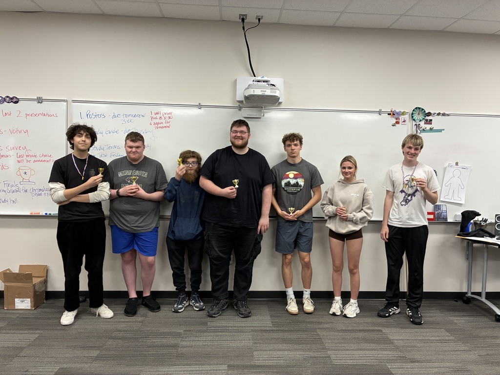 7 HS students hold up tiny trophies. Names listed in the post.