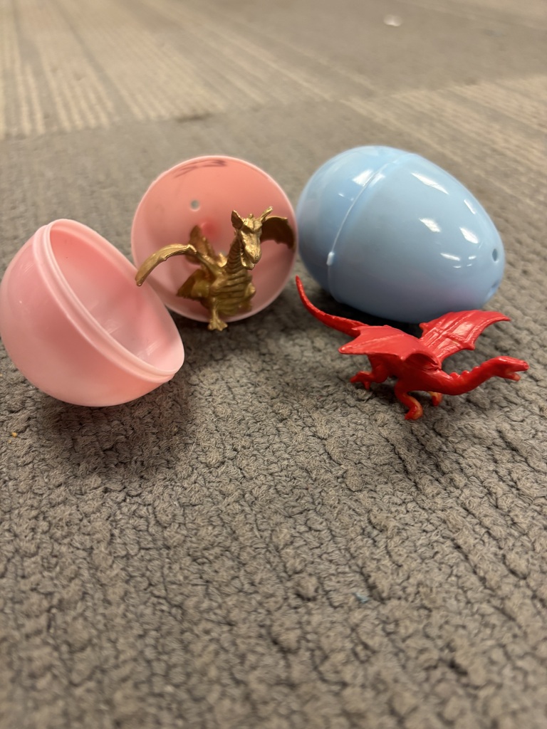 Plastic eggs with the plastic dragons that were inside.