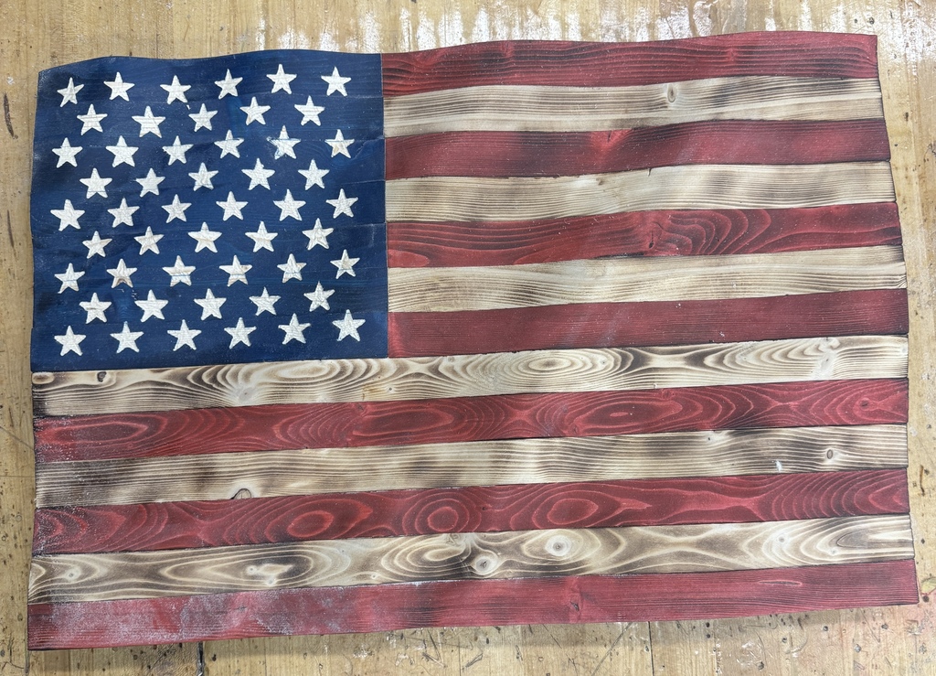 One of the wooden flags.