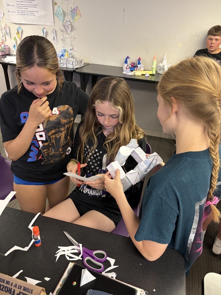 Students working on their paper castles.