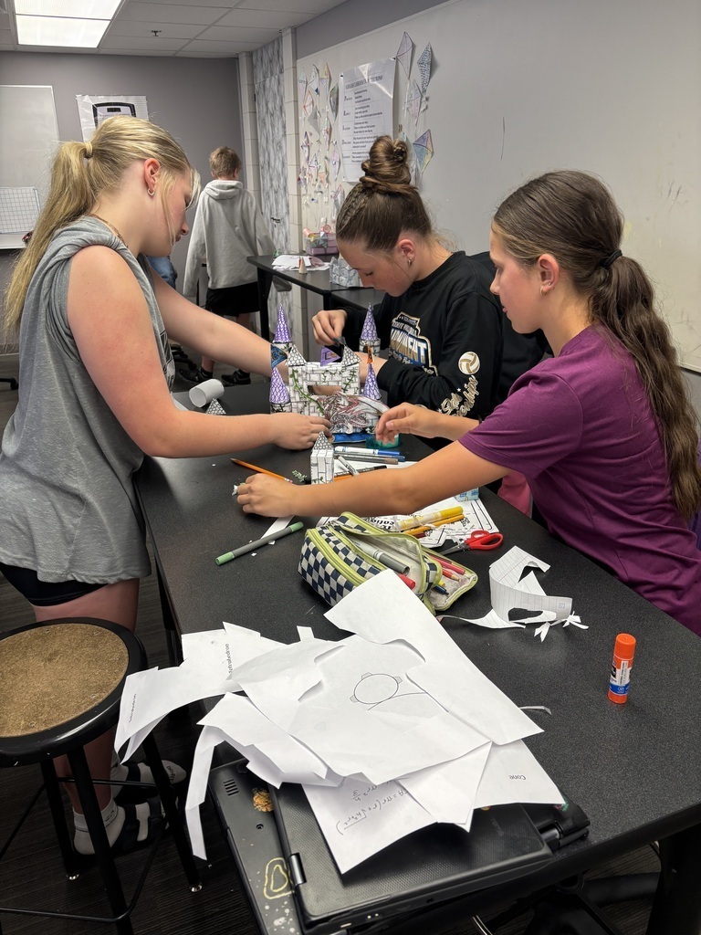 Students working on their paper castles.