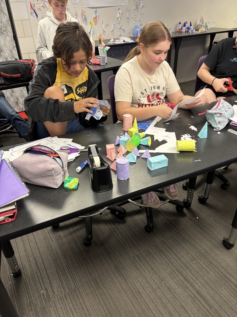 Students working on their paper castles.