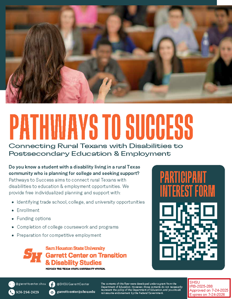 SHSU Garrett Center on Transition and Disability Studies Flyer