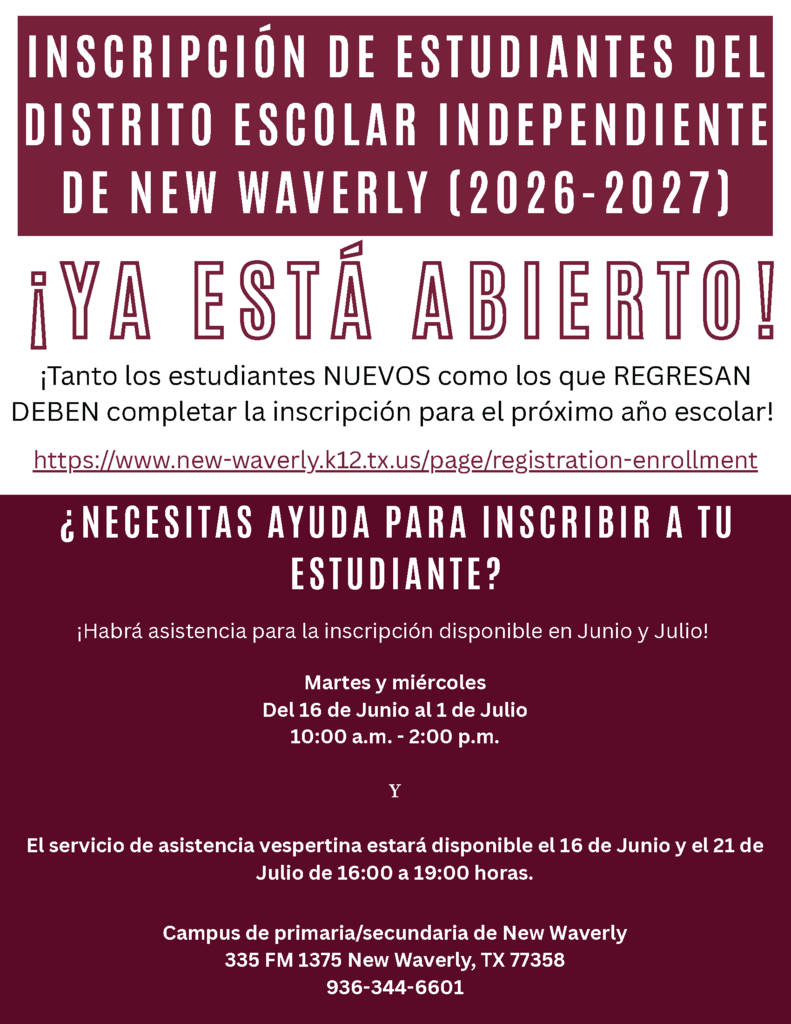 Summer Registration Date and Times (Spanish) Flyer