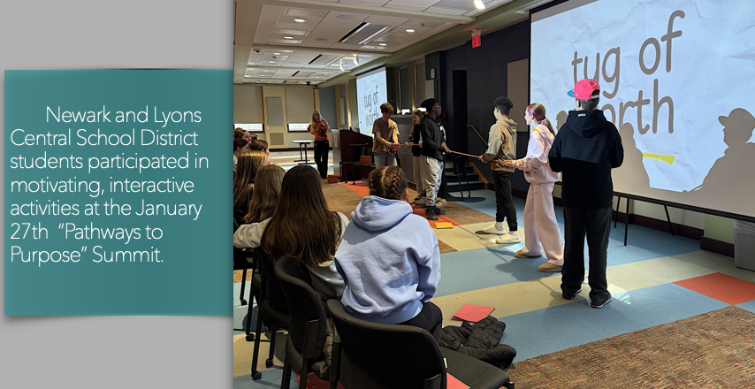 Newark and lyons central school distrcit students participated in motivation, interactive activities at the januar y27th "Pathways to Purpose" summit.