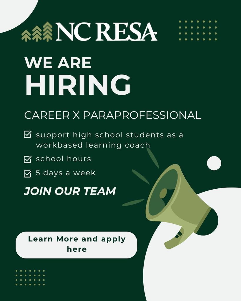 job posting for a career and community X paraprofessional position at NC RESA