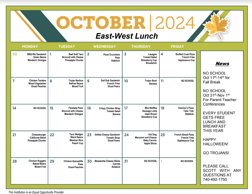 Oct lunch menu