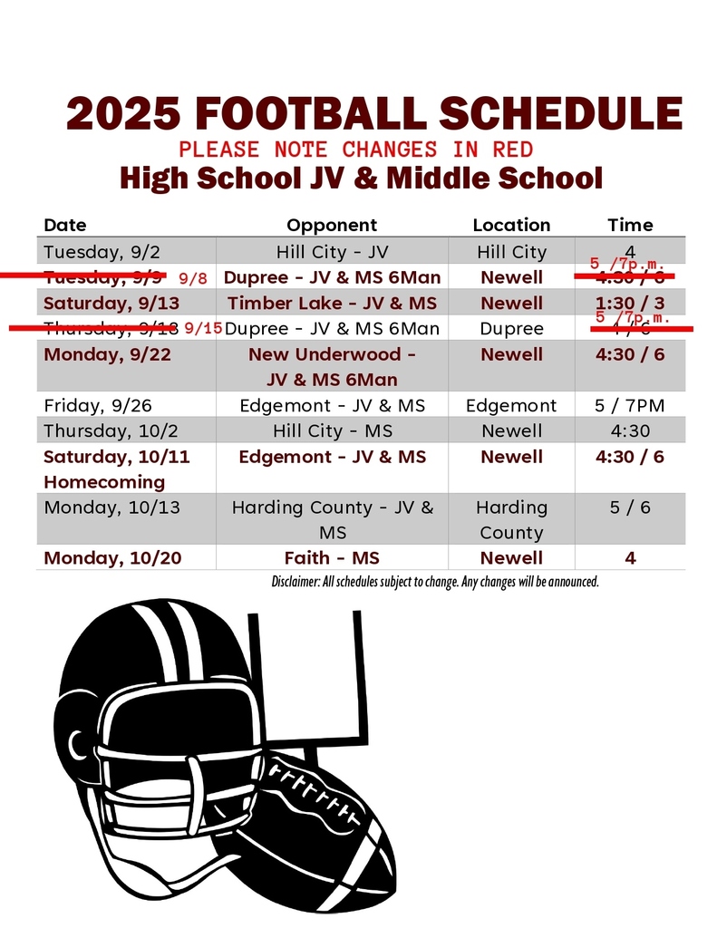 Revised Football Schedule