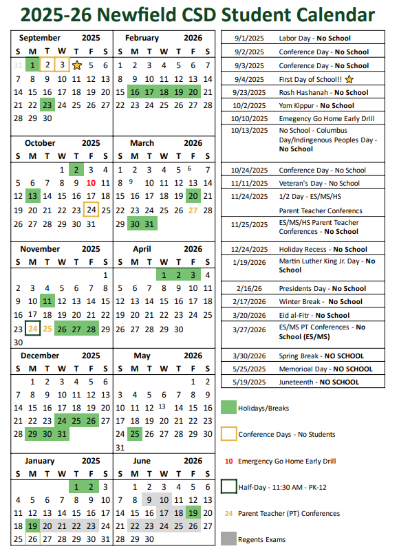 2025-26 NCSD Student Calendar