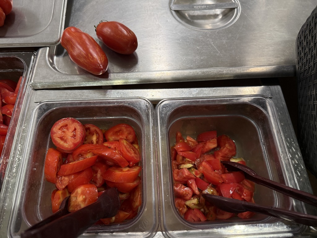 tomatoes from the garden in the lunch line
