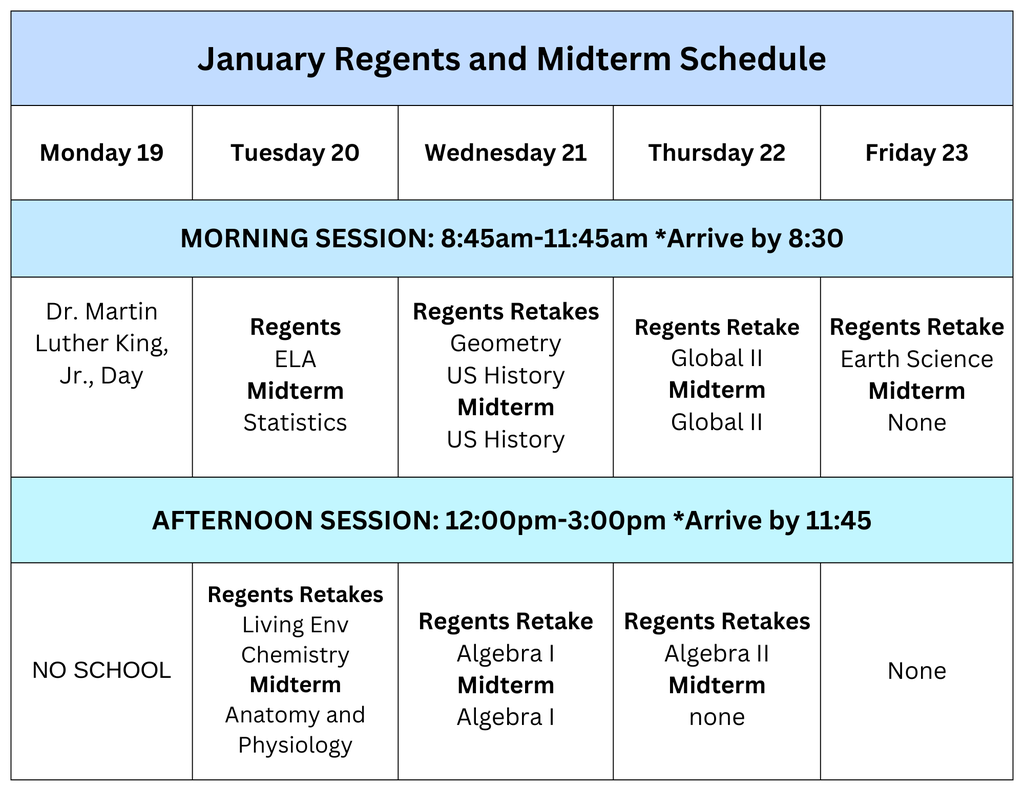 HS Regents/Midterm Schedule