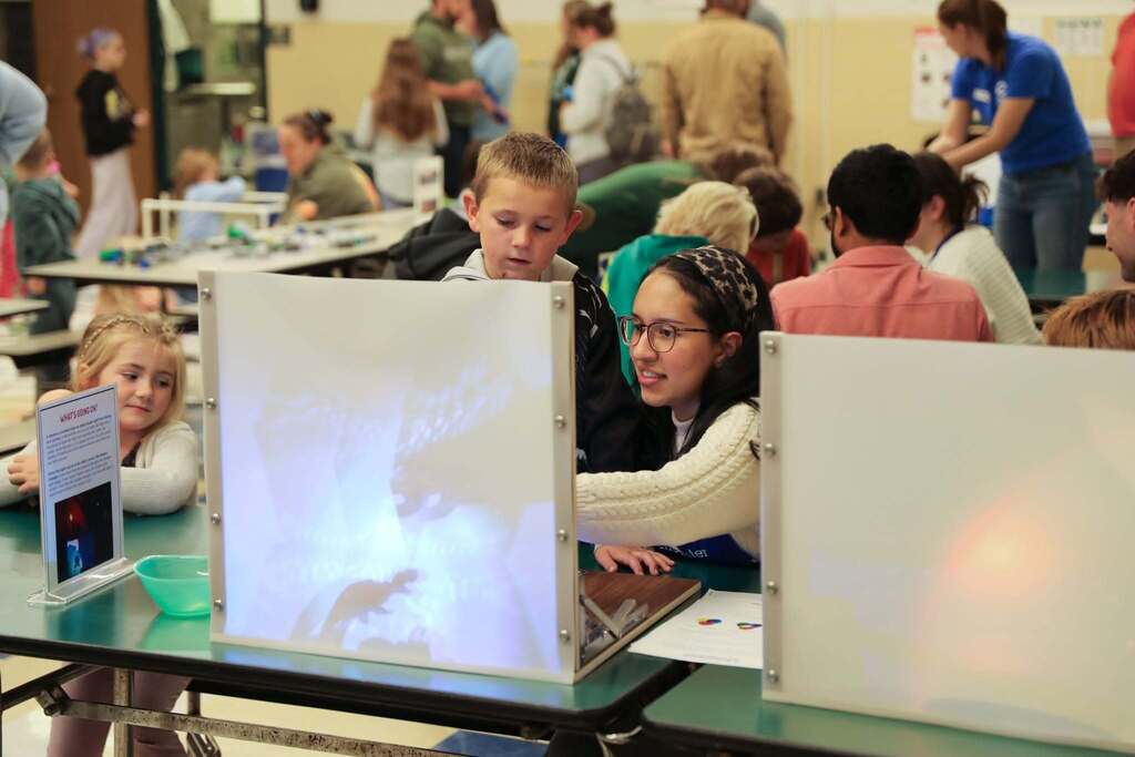 a student looking at the lighting experiment