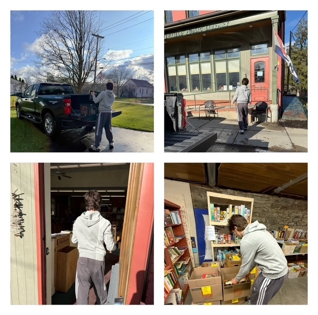 Student volunteering at library