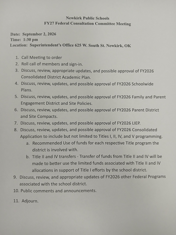 FY 27 FEDERAL CONSULTATION COMMITTEE MEETING
