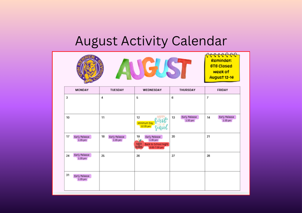 August Activity Calendar