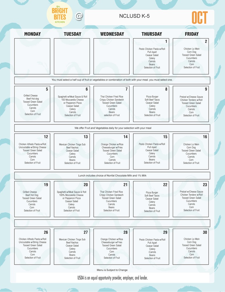 image of October Lunch Menu