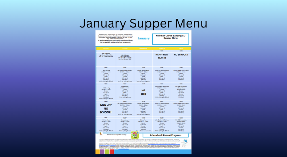 Janaury Supper Menu
