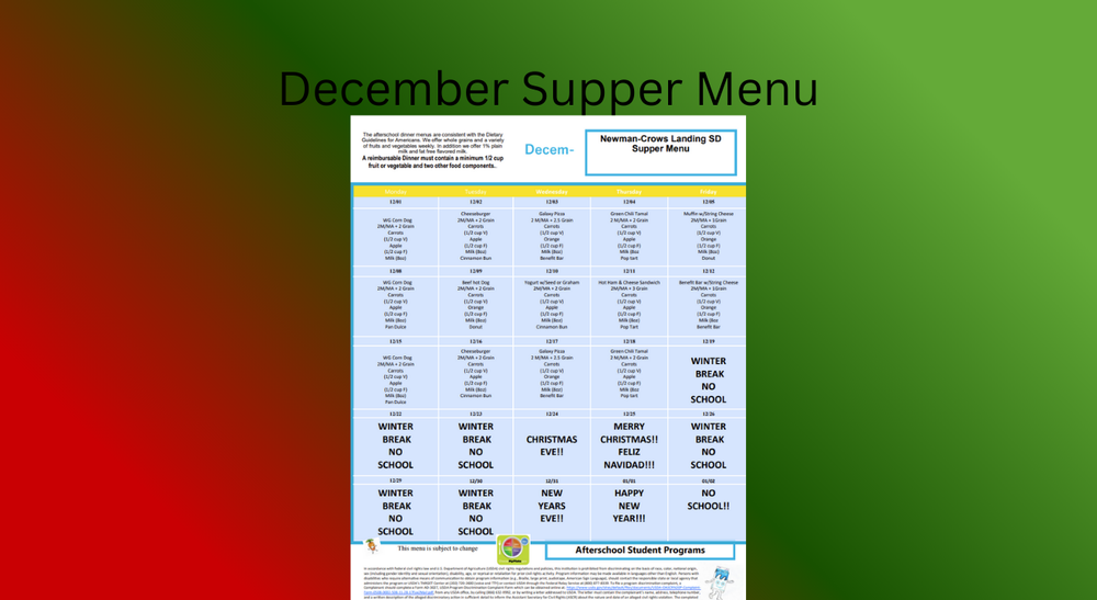 December Supper Menu