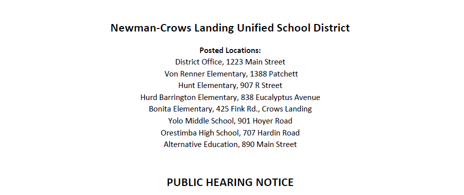 NCLUSD Public Hearing Notice