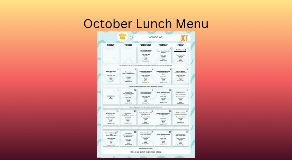 October Lunch Menu