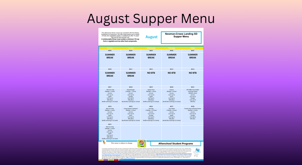 August Supper Menu