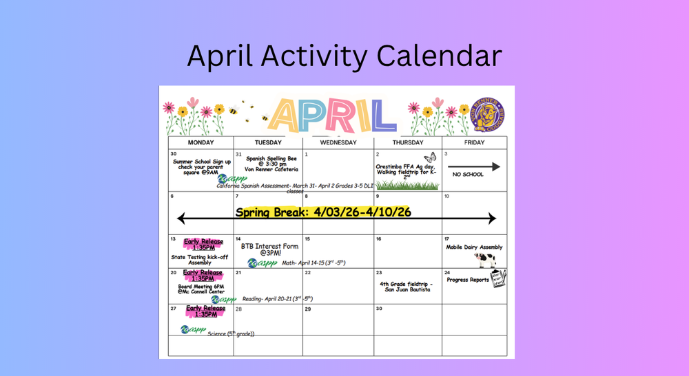 April Activity Calendar