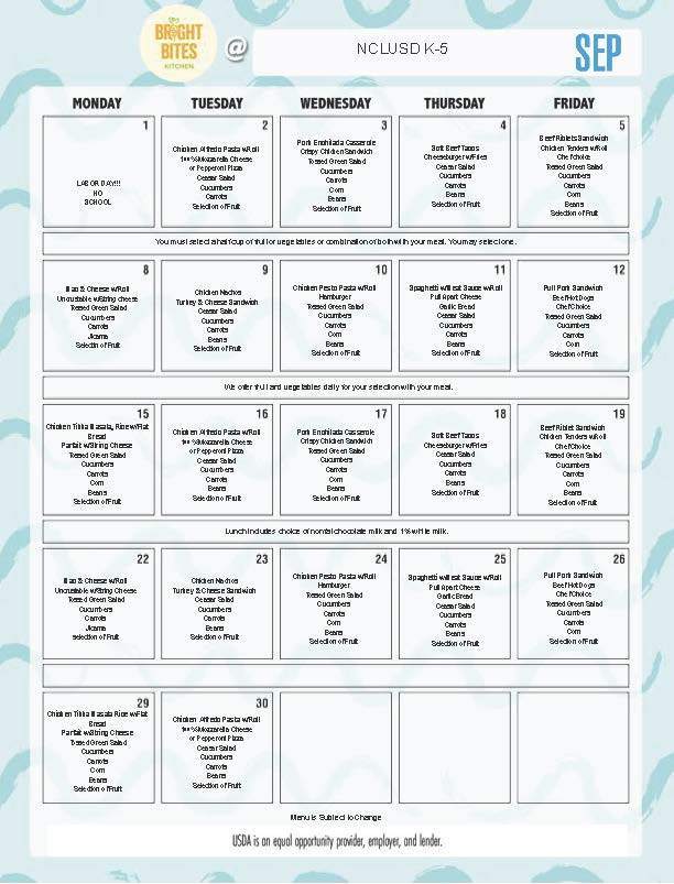 image of September Lunch Menu