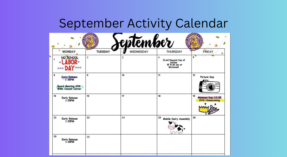 September Activity Calendar