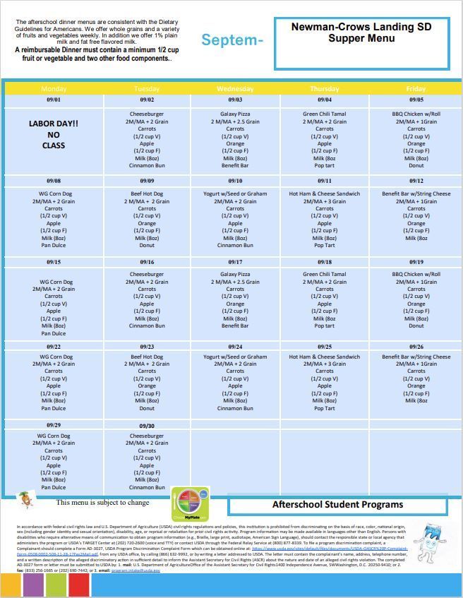 September Supper Menu