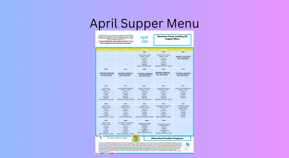 April Supper Menu