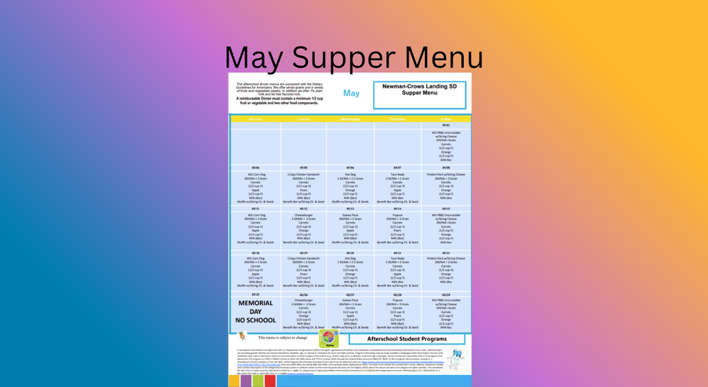 May Supper Menu