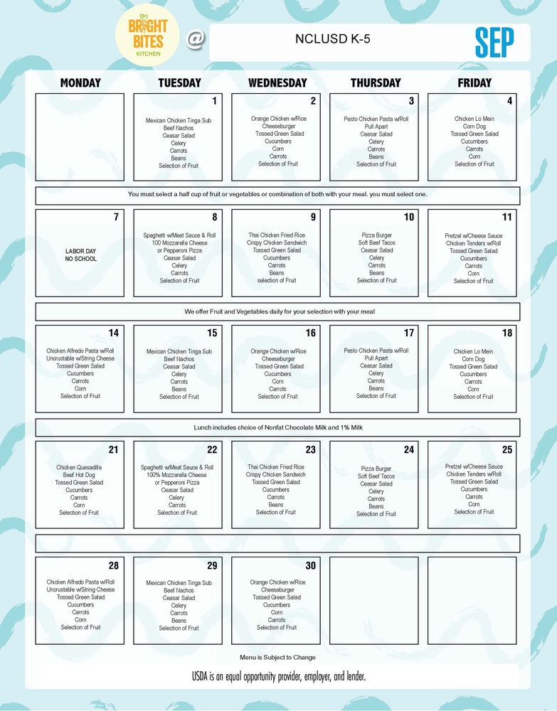 image of September Lunch Menu