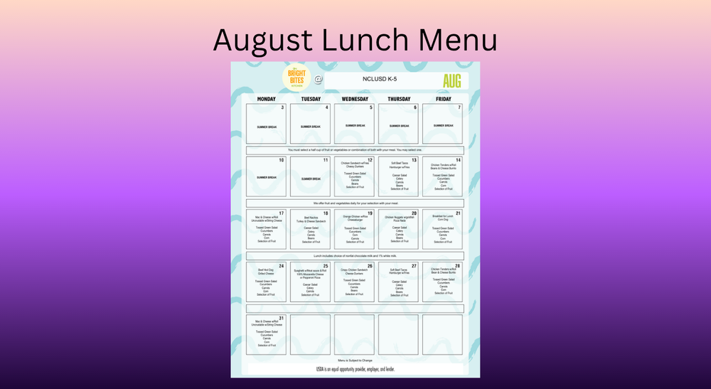 August Lunch Menu