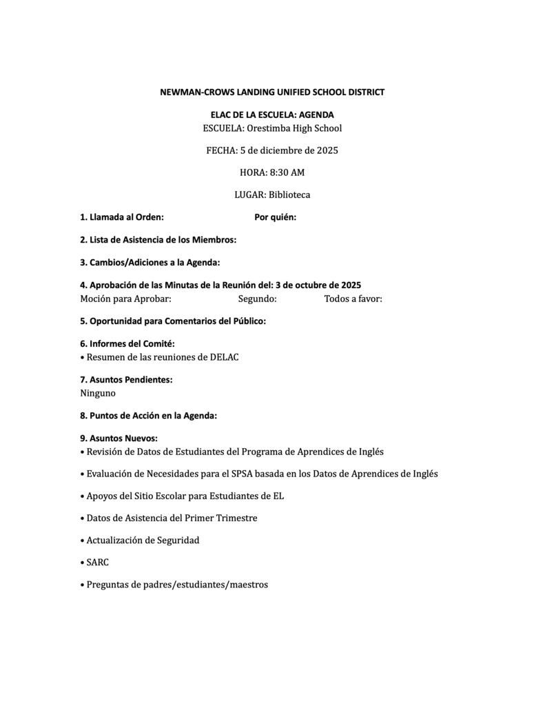 ELAC Agenda Spanish
