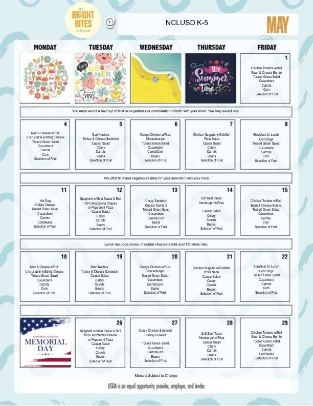 May Lunch Menu