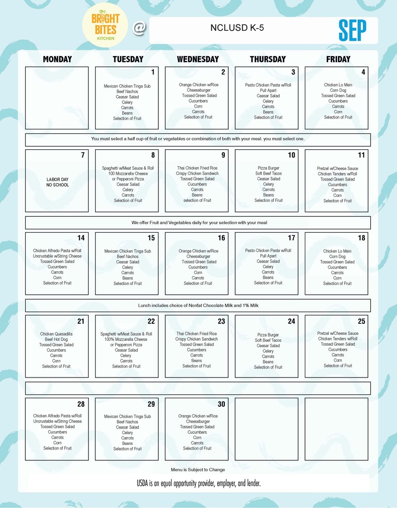 image of September Lunch Menu