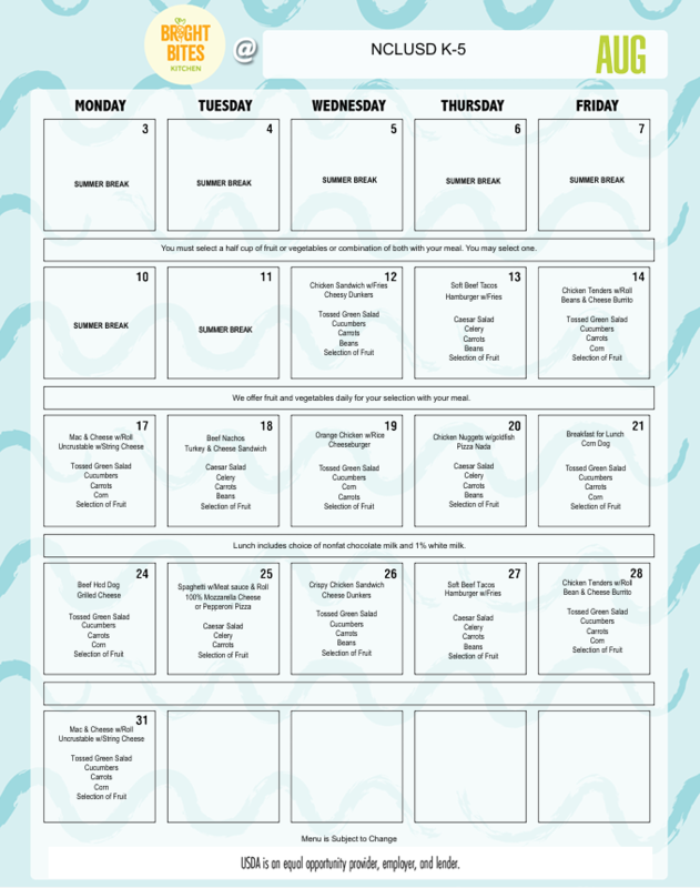August Lunch Menu