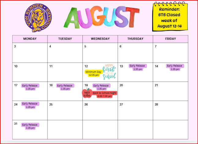 August Activity Calendar