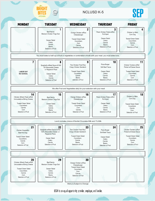 September Lunch Menu