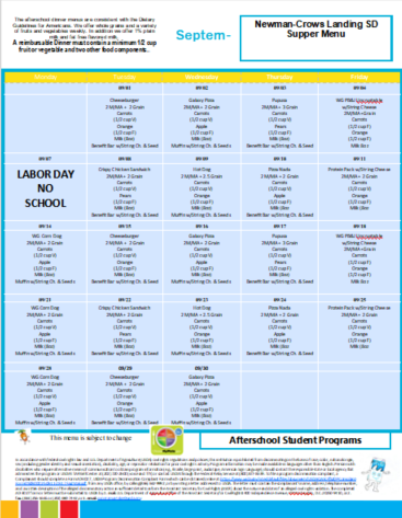 September Supper Menu