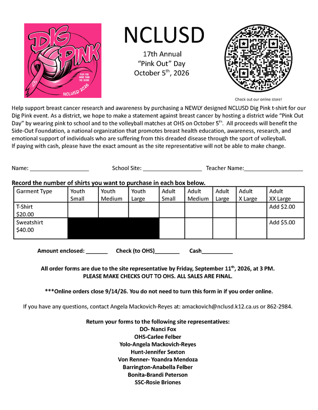 Dig Pink Tshirt Order Form