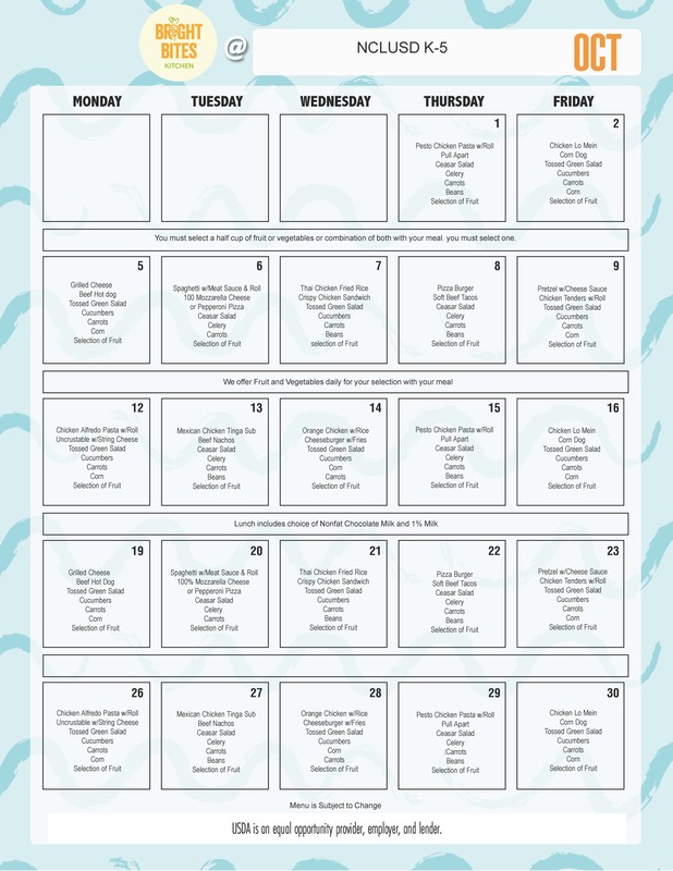 image of October Lunch Menu
