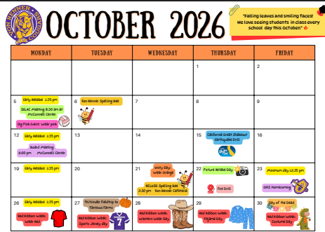 October Activity Calendar