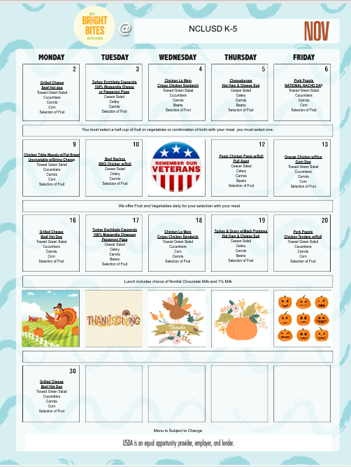 November Lunch Menu