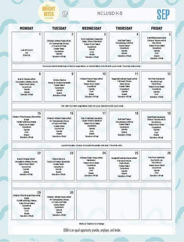 image of September Lunch Menu