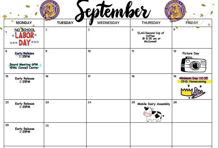 September Activity Calendar