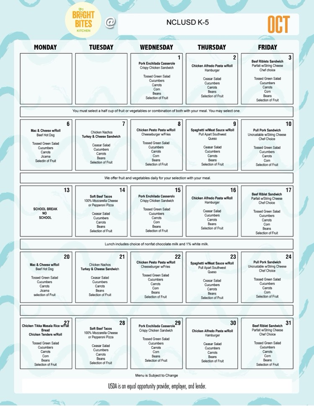 image of October lunch menu