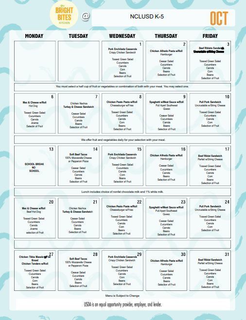 October Lunch Menu