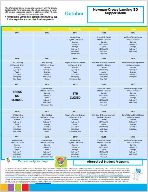 October's BtB Supper Menu